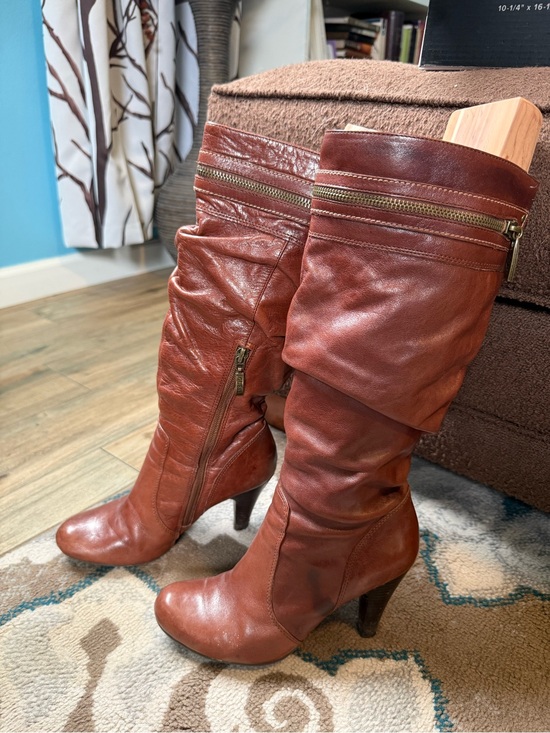 Guess Shoes - Women's Guess Leather Knee-High Slouch Boots in Chestnut
